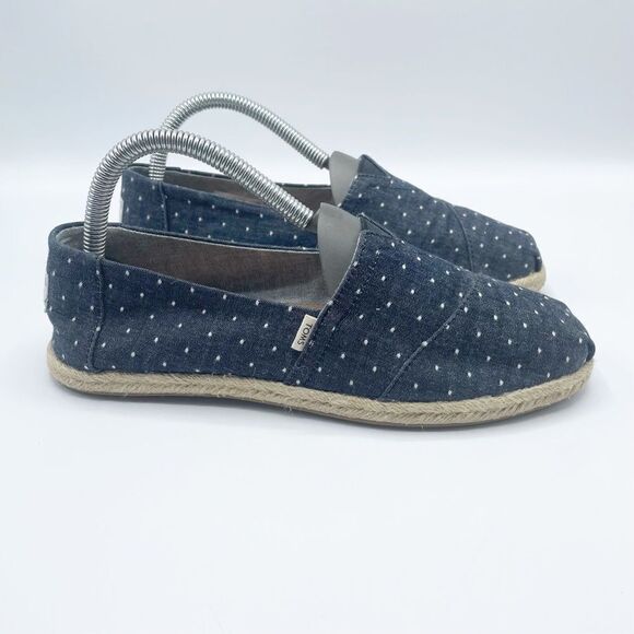 TOMS Women's Alpargata on Rope - Navy Blue Dot Chambray Size 7.5 - Picture 1 of 9
